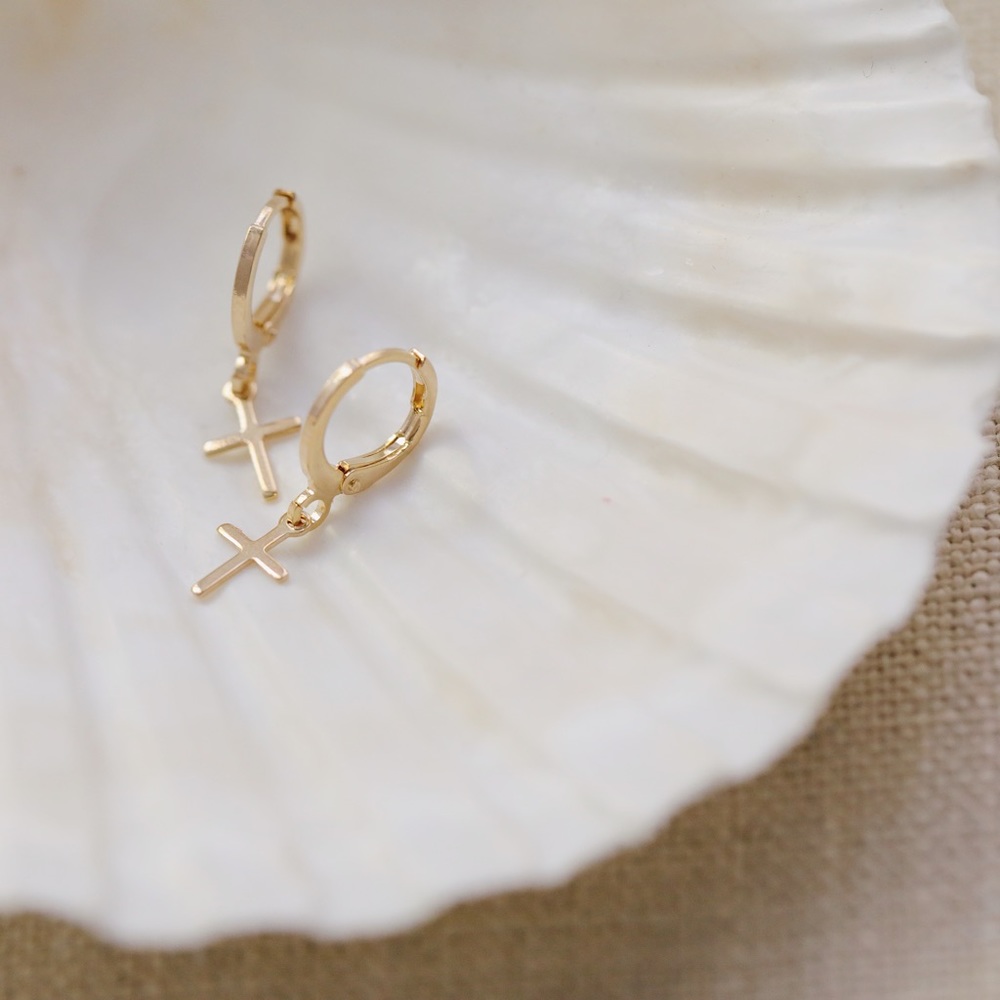 Petite Cross Earrings | 18k Gold Filled - Picture 6 of 9